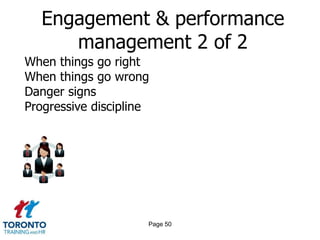 Engagement & performance
      management 2 of 2
When things go right
When things go wrong
Danger signs
Progressive discipline




                     Page 50
 