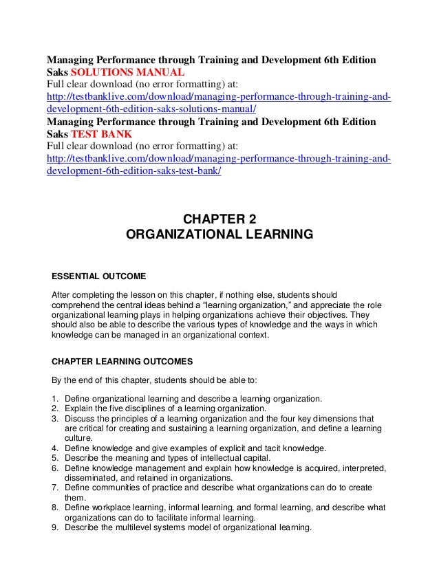 Managing performance through training and development 6th edition sak…