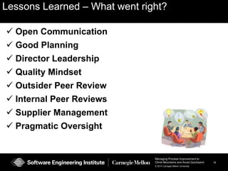 Challenge:  Project staff were overwhelmed as major deadlines loomedContinuous Process StreamliningFocused MeetingsLighten Up the AtmosphereOutsider Opinion and Experience