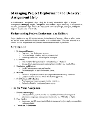 Managing Project Deployment and Delivery | DOCX