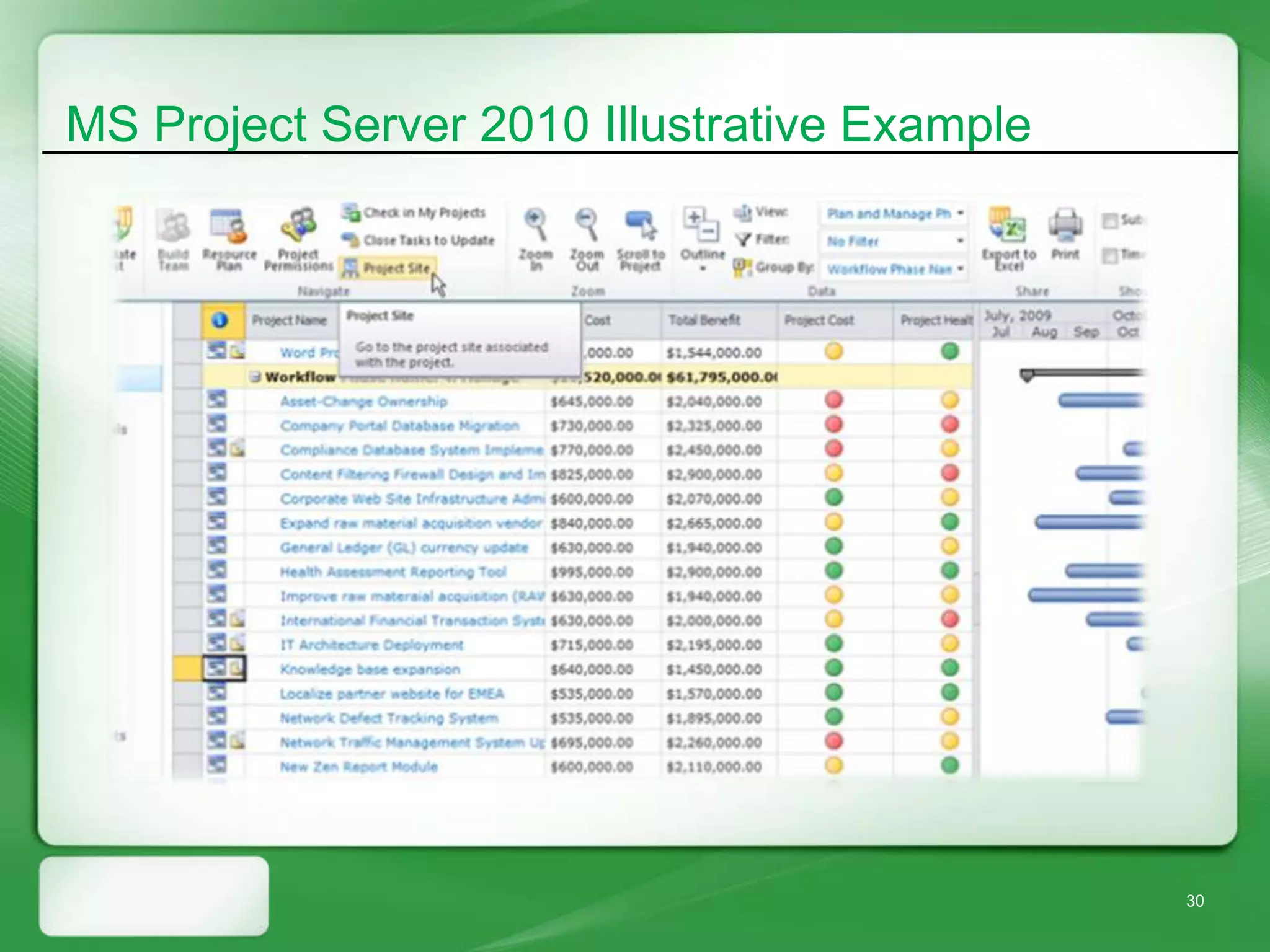 MS Project Server 2010 Illustrative Example




                                              30
 