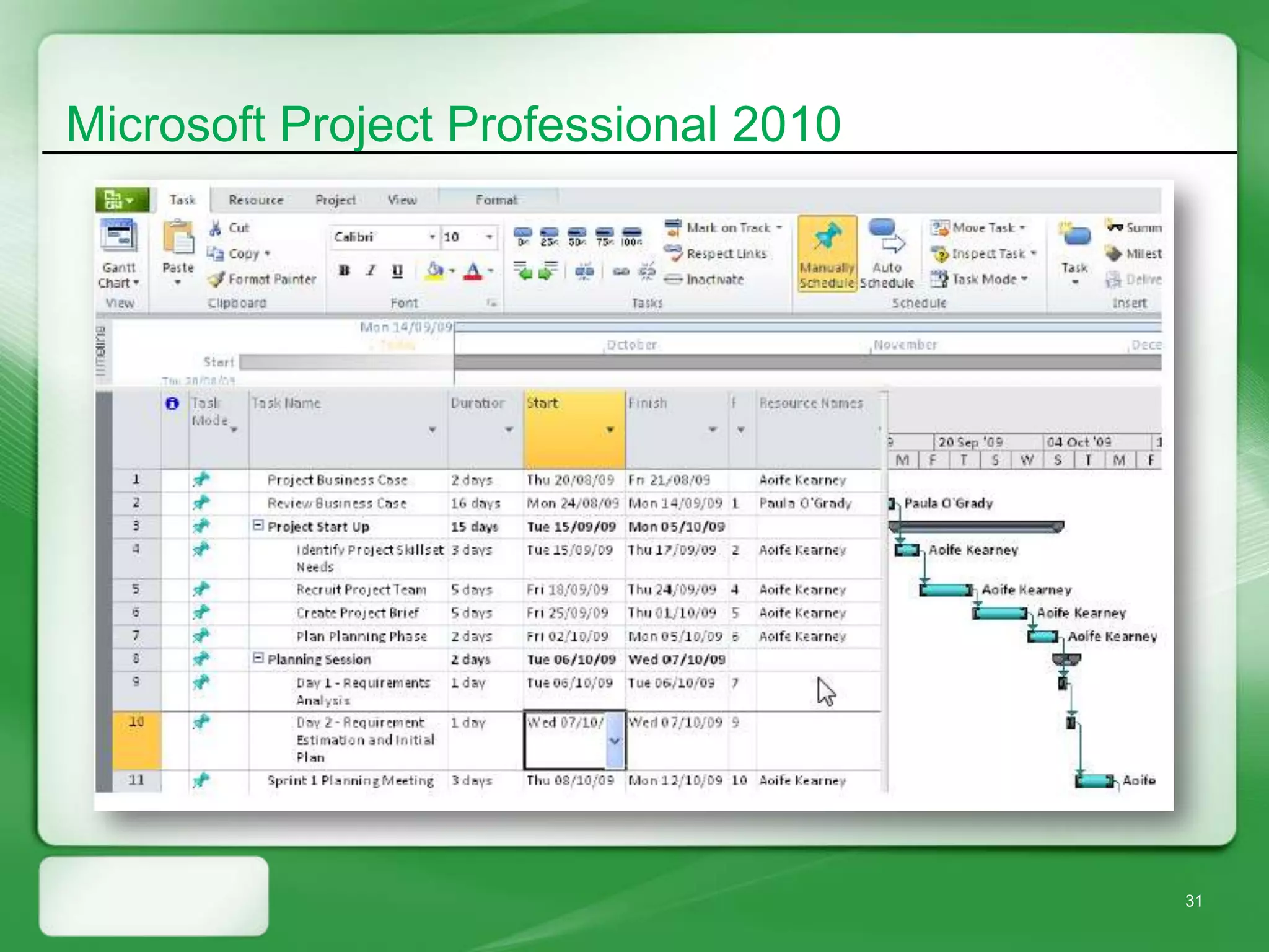 Microsoft Project Professional 2010




                                      31
 