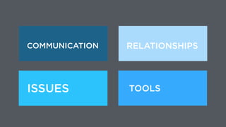 COMMUNICATION RELATIONSHIPS
ISSUES TOOLS
 