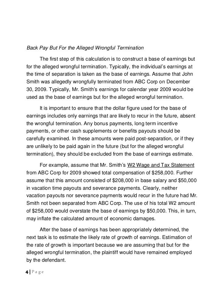 Calculation of Damages in Wrongful Termination Litigation