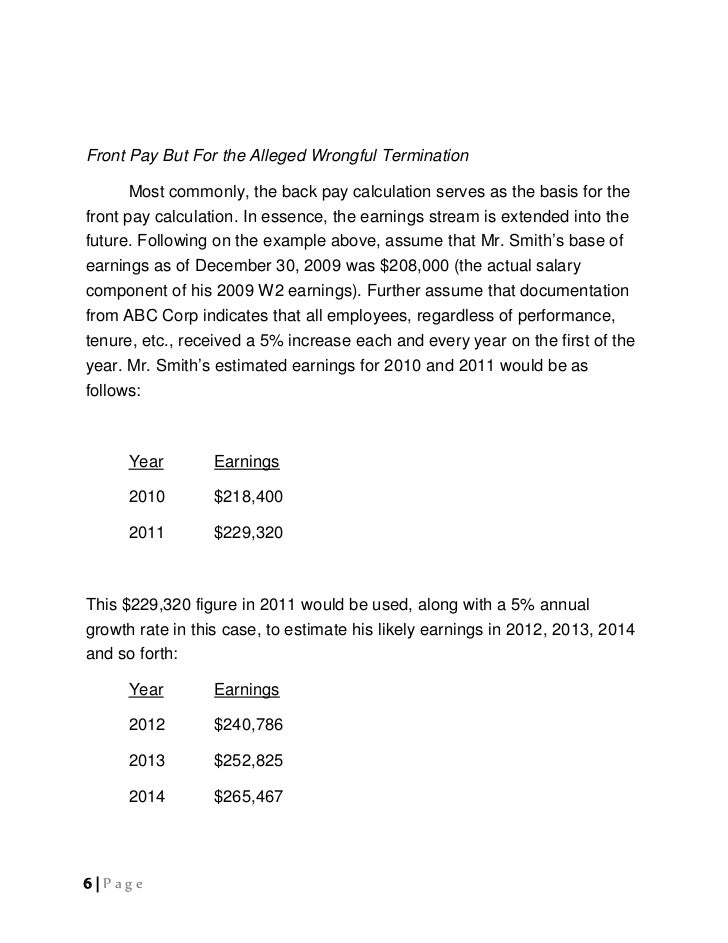 Calculation of Damages in Wrongful Termination Litigation