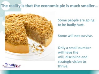 The reality is that the economic pie is much smaller…Some people are going to be badly hurt.Some will not survive.Only a small number will have the will, discipline and strategic vision to thrive.