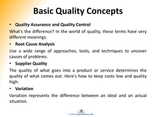 Basic Quality Concepts
• Quality Assurance and Quality Control
What's the difference? In the world of quality, these terms...