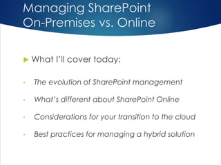 SharePoint Growth &
Evolution
SharePoint Releases
Metadata
Content
 