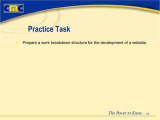 Practice Task Prepare a work breakdown structure for the development of a website. 