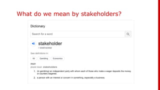 What do we mean by stakeholders?
 