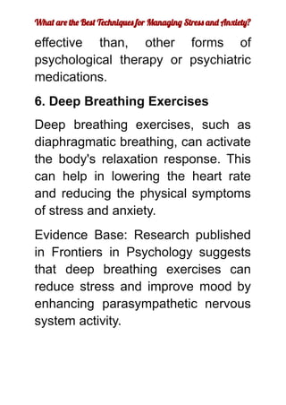 Best Techniques for Managing Stress and Anxiety | PDF