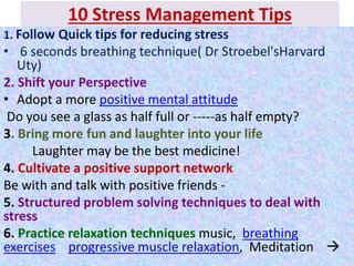 Managing Stress - How to reduce, prevent and Cope with stress ? | PPTX