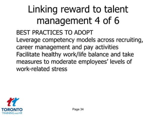Page 32Linking reward to talent management 2 of 6TAKING AN INTEGRATED APPROACHLess likely to experience problems attracting critical-skill employees and top-performing employees Less likely to report having trouble retainingcritical-skill employees and top-performing employees More likely to be high-performingorganizations