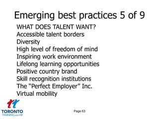 Page 61Emerging best practices 3 of 9PRIORITIESPerformance managementAssessing/developing high potentials and top talentRecognizing exceptional performersAssessing/developing senior leadersMeasuring/increasing employee engagementStrengthening the talent pipeline and succession managementTraining managers