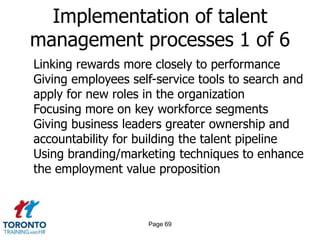 Page 67Emerging best practices 9 of 9HARNESSING THE TALENT OF SKILLED IMMIGRANTSBuilding increased awareness among senior leaders and decision makers of the significance of the immigrant population as a source of skilled talentProviding recognition for the value and transferability of international skills and credentialsDeveloping a data-driven understanding of the potential benefits of employing skilled immigrantsCreating awareness among leaders of the value of skilledimmigrants for access to international markets, and localniche/ethno-specific marketsRecognizing that skilled immigrants bring access to new ideas and perspectives to support innovation
