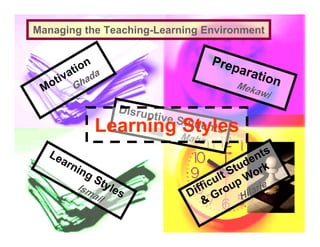 Managing the Teaching-Learning Environment




           Learning Styles
 