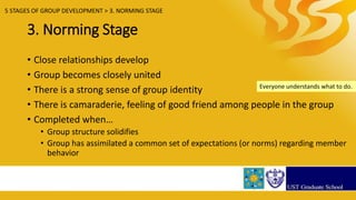 4. Performing Stage
• Group structure is in place and accepted by group members
• Energies moved from “getting to know” an...