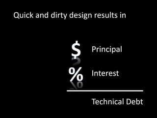 Quick and dirty design results in


                      Principal

                      Interest


                      Technical Debt
 