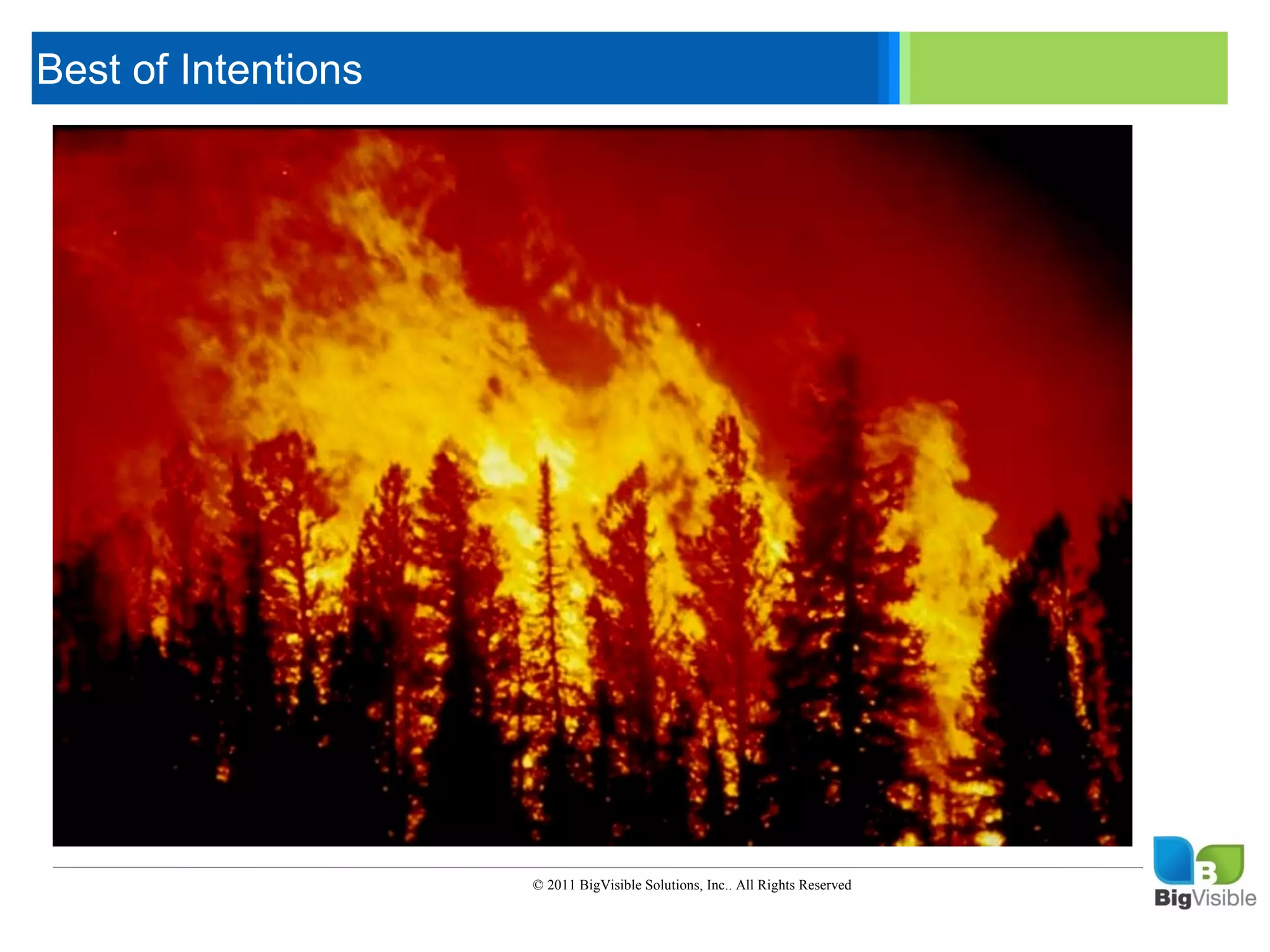 Best of Intentions

 Click to edit Master text styles
 ____ __ ____ _____ ____ ______
  _____ _____
 Second level
  ____ _____
 Third level
  _____ _____
 Fourth level
  ____ _____
 Fifth level




                         © 2011 BigVisible Solutions, Inc.. All Rights Reserved
 