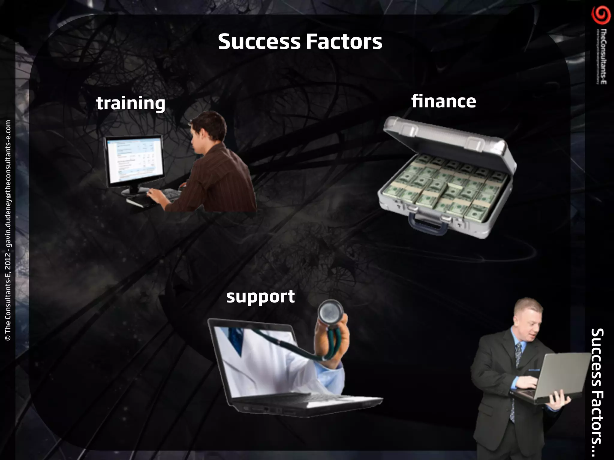 ©TheConsultants-E,2012-gavin.dudeney@theconsultants-e.com
SuccessFactors...
ﬁnancetraining
support
Success Factors
 