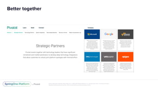 Unless otherwise indicated, these slides are © 2013-2017 Pivotal Software, Inc. and licensed under a Creative Commons
Attribution-NonCommercial license: http://creativecommons.org/licenses/by-nc/3.0/
Better together
 