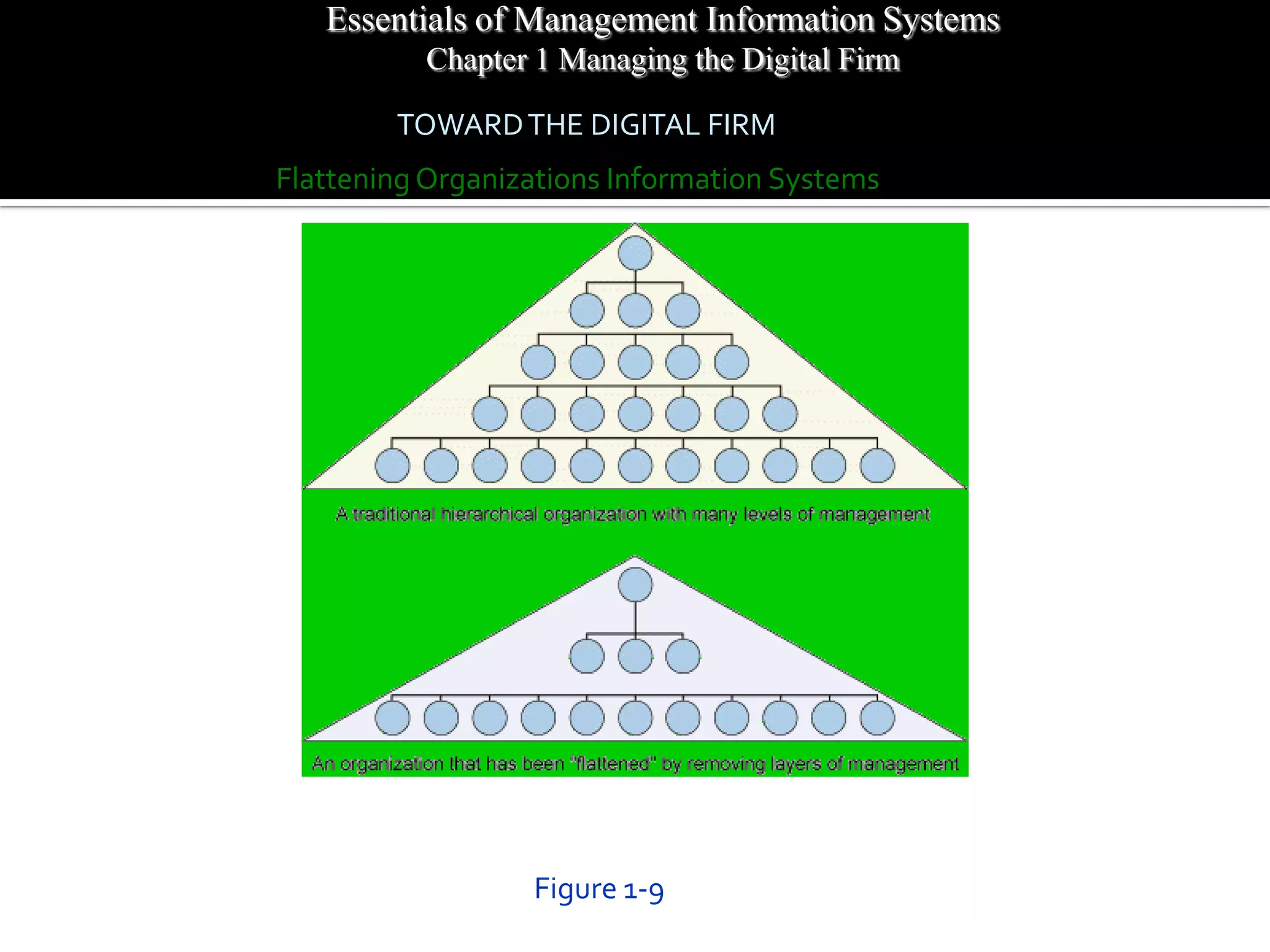 Essentials of Management Information Systems
          Chapter 1 Managing the Digital Firm

        TOWARD THE DIGITAL FIRM
Flattening Organizations Information Systems




                  Figure 1-9
 
