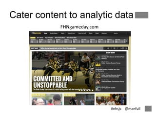 Cater content to analytic data 
#nhsjc @manfull 
FHNgameday.com 
 