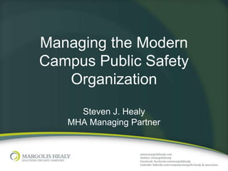 Managing the Modern
Campus Public Safety
   Organization
     Steven J. Healy
   MHA Managing Partner
 