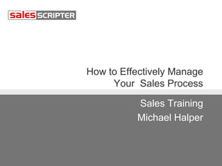 How to Effectively Manage
Your Sales Process
Sales Training
Michael Halper
 