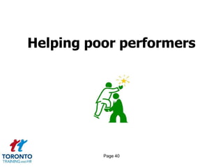 Page 38Is the job a good fit? 2 of 3What do you most dislike doing? Which skills need developing in order to perform your job?What sort of people do you work best/worst with?What sort of organizational culture brings out the best in you? What were you doing when you were happiest in your work life? What are your most cherished hopes for your future work life?How could your time be better used in your current job to add value to the organization?
