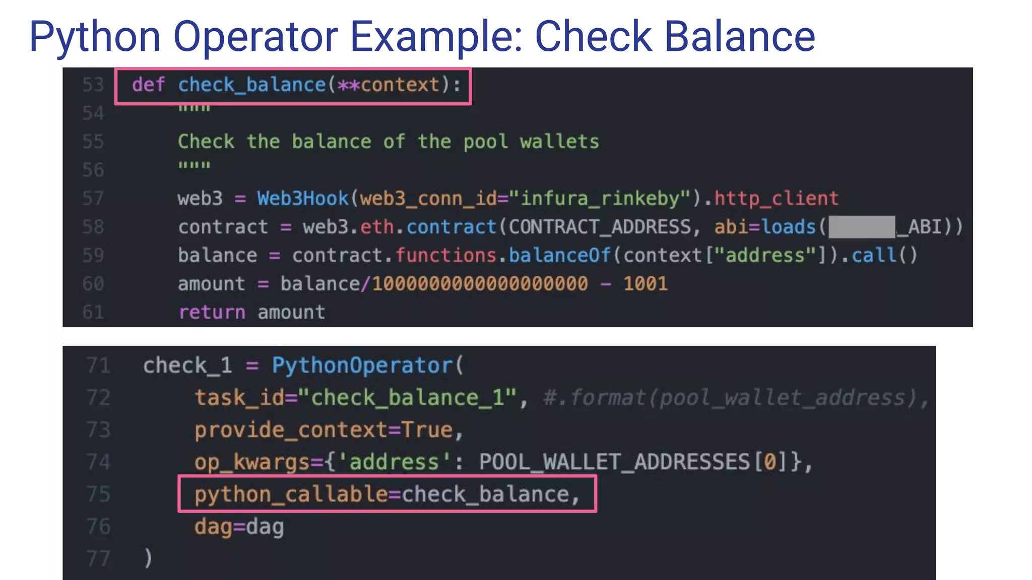 Python Operator Example: Check Balance
 