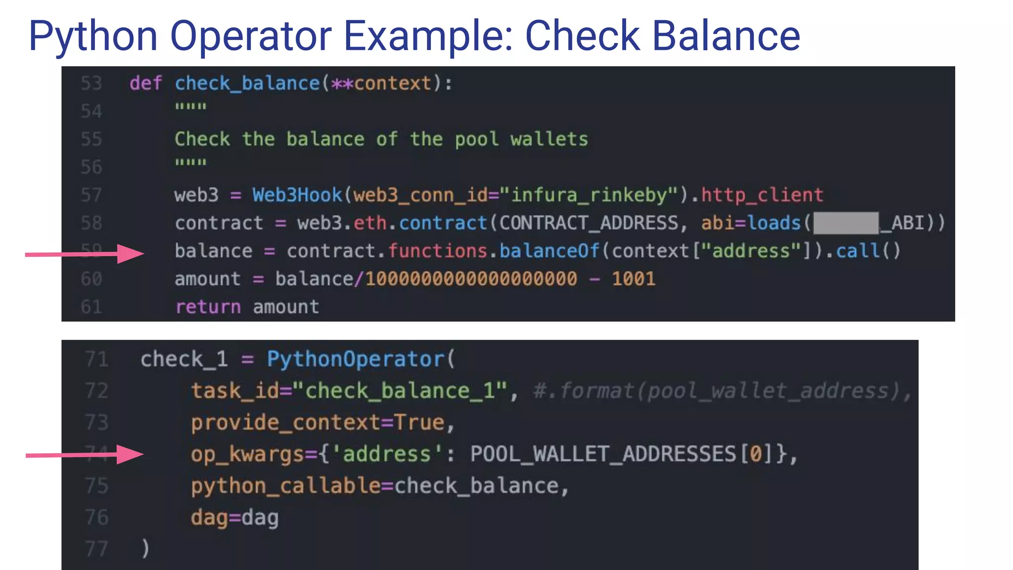 Python Operator Example: Check Balance
 