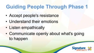 • Accept people's resistance
• Understand their emotions
• Listen empathically
• Communicate openly about what's going
to ...