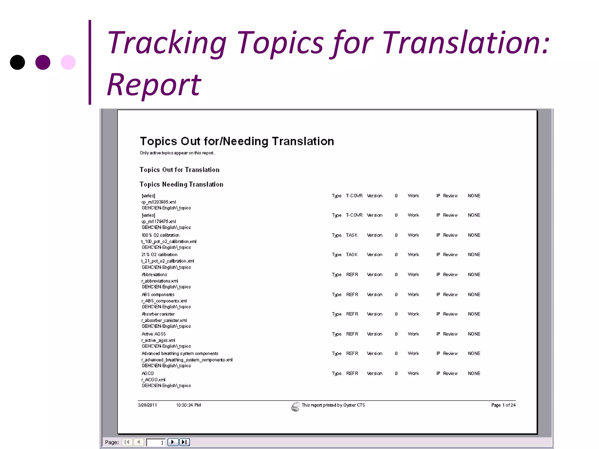Tracking Topics for Translation:
Report
 