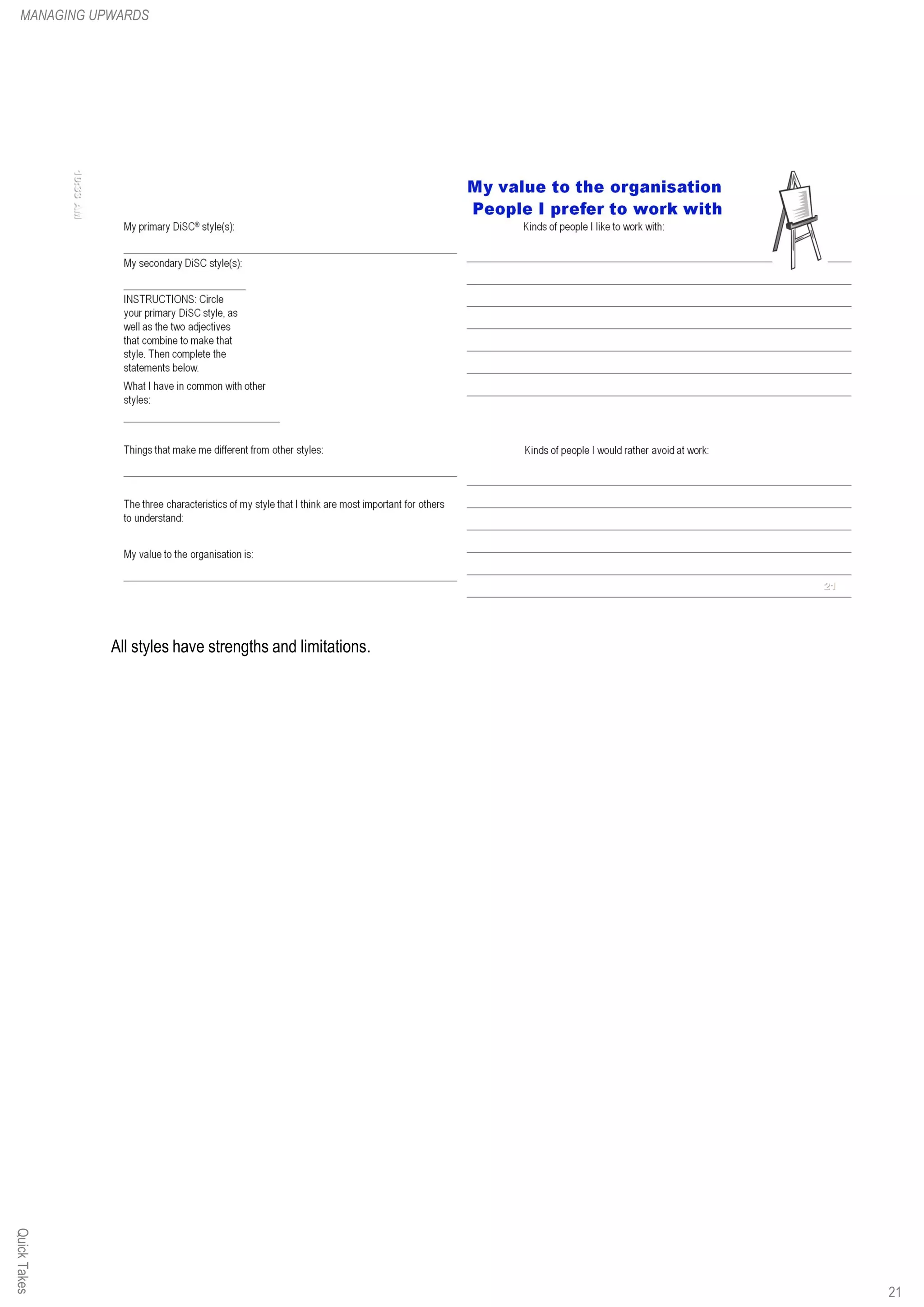 All styles have strengths and limitations.
QuickTakesMANAGING UPWARDS
21
 