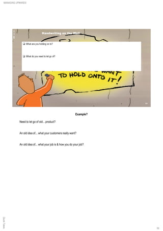 Example?
Need to let go of old... product?
An old idea of... what your customers really want?
An old idea of... what your job is & how you do your job?
QuickTakesMANAGING UPWARDS
59
 