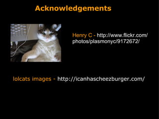 Acknowledgements Henry C -  http://www.flickr.com/photos/plasmonyc/9172672/ lolcats images -  http://icanhascheezburger.com/ 