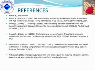 REFERENCES
 Köksal H., Imece cırcles
 Pianta, R., & Murray, C. (2007). The Importance of Teacher-Student Relationships f...