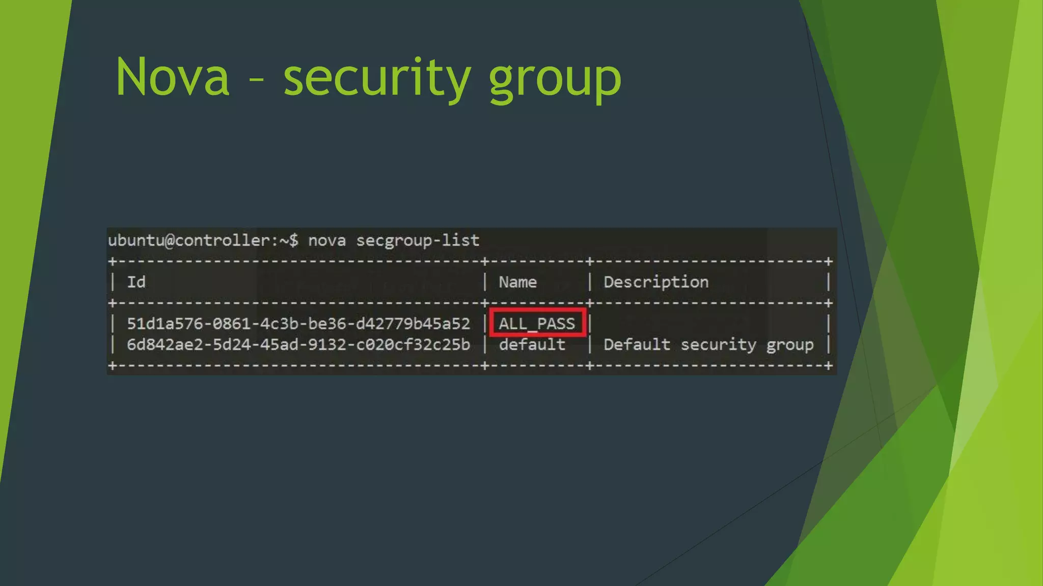 Nova – security group
 
