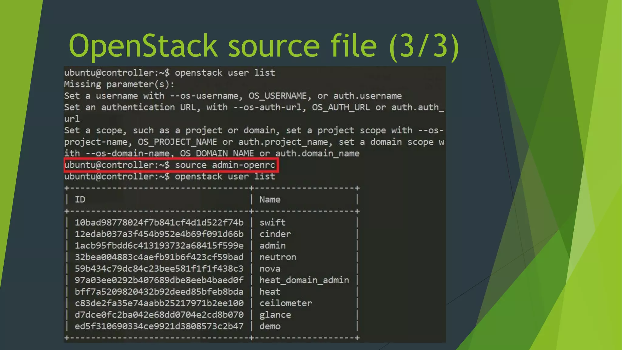 OpenStack source file (3/3)
 
