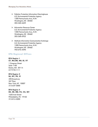 Managing Your Hazardous Waste: A Guide for Small Business | PDF