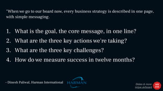 Slides & more:
mrjoe.uk/board
– Dinesh Paliwal, Harman International
"When we go to our board now, every business strategy...