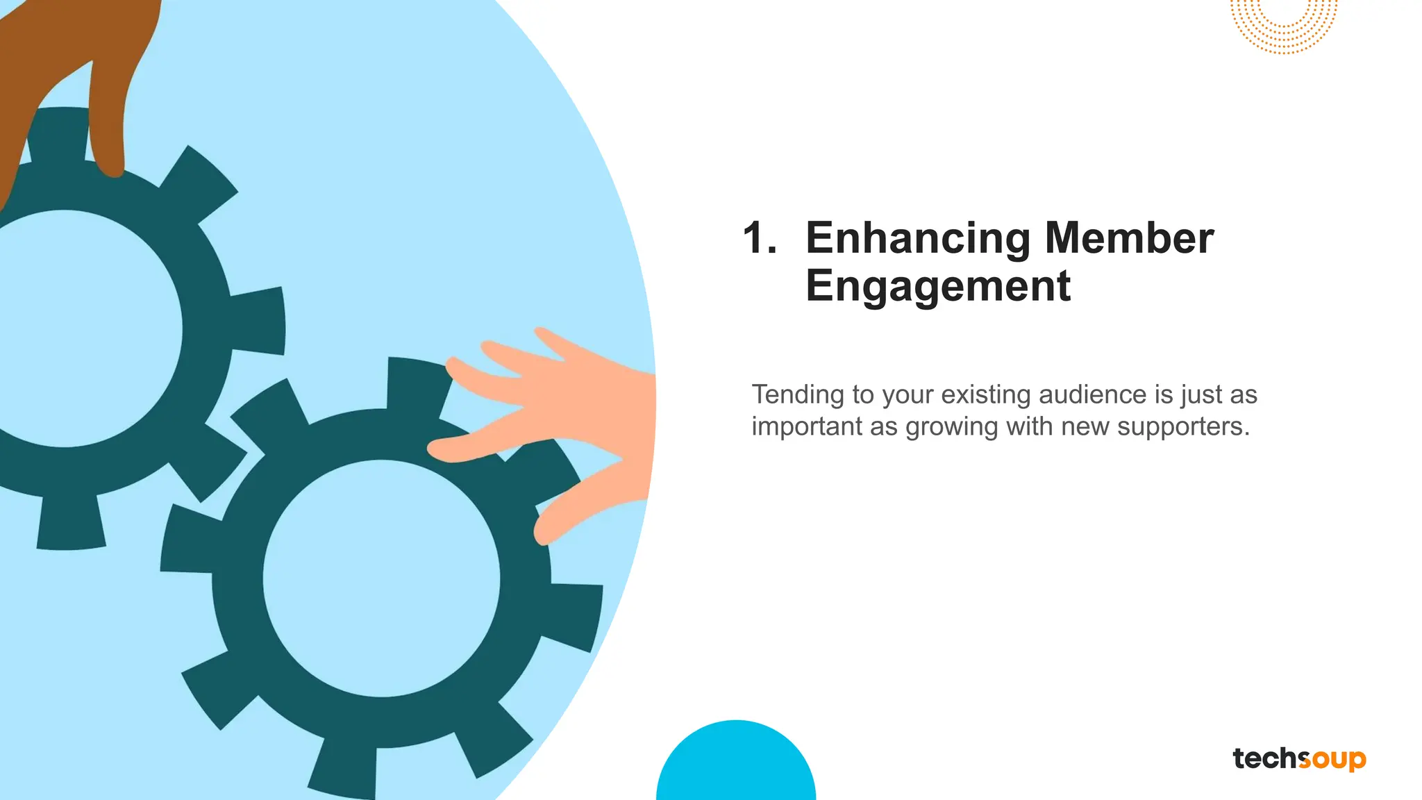 1. Enhancing Member
Engagement
Tending to your existing audience is just as
important as growing with new supporters.
 