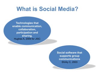 Social Media is
an ecology
for enabling a "system of people, practices, values and
technologies in a particular local envi...