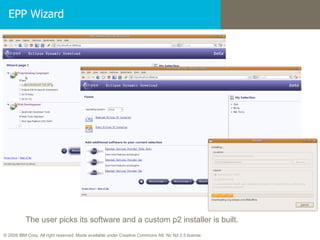 EPP Wizard The user picks its software and a custom p2 installer is built. 