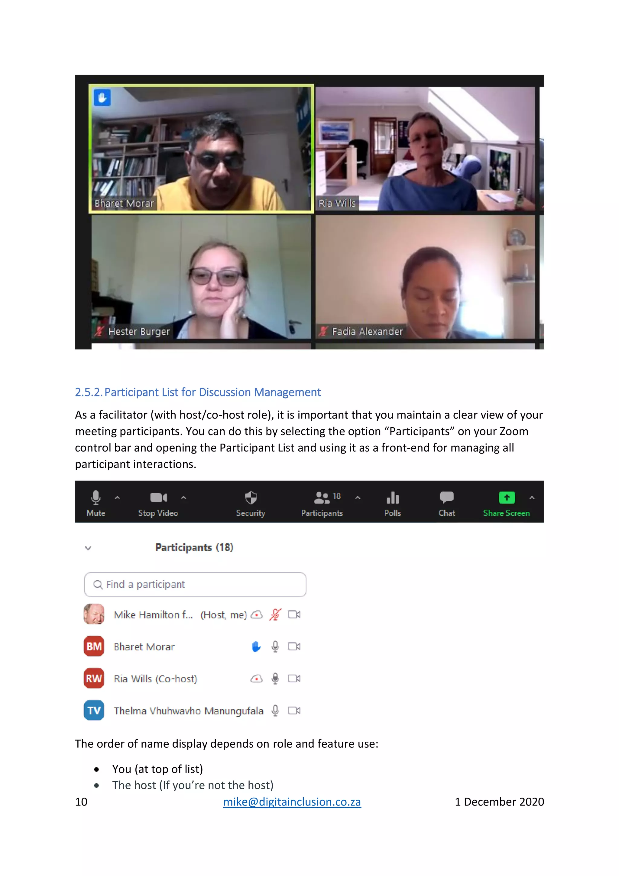 Managing zoom interactive online sessions