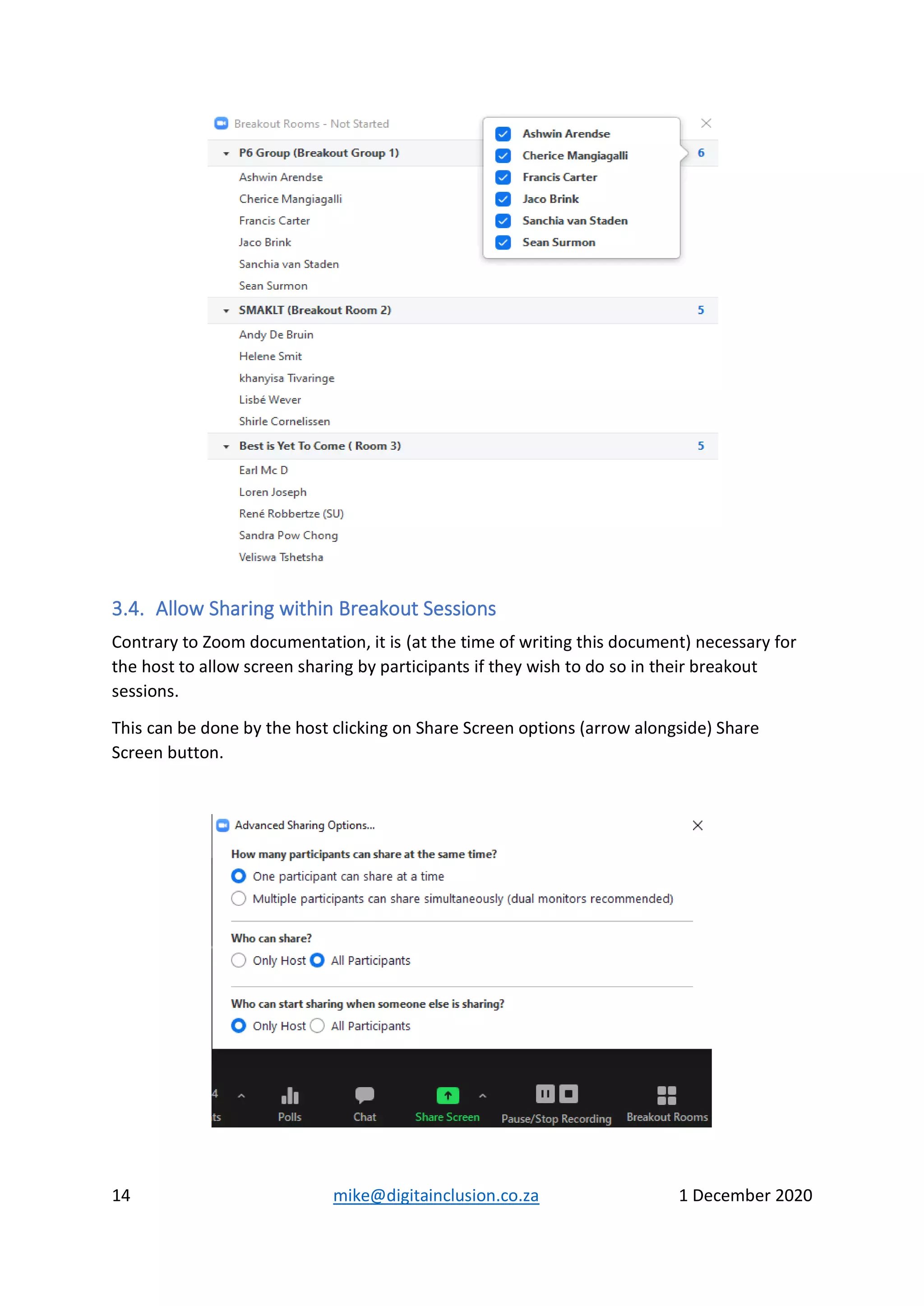 Managing zoom interactive online sessions