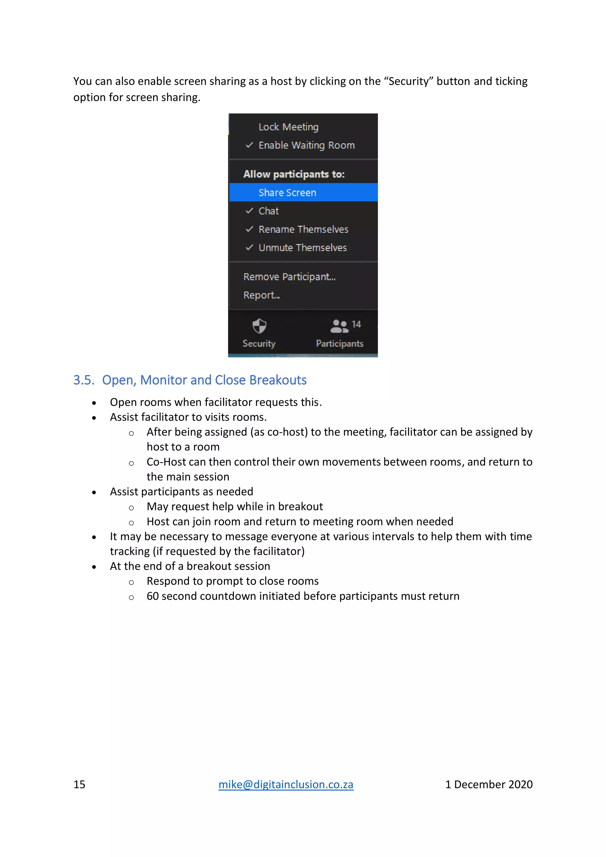 Managing zoom interactive online sessions