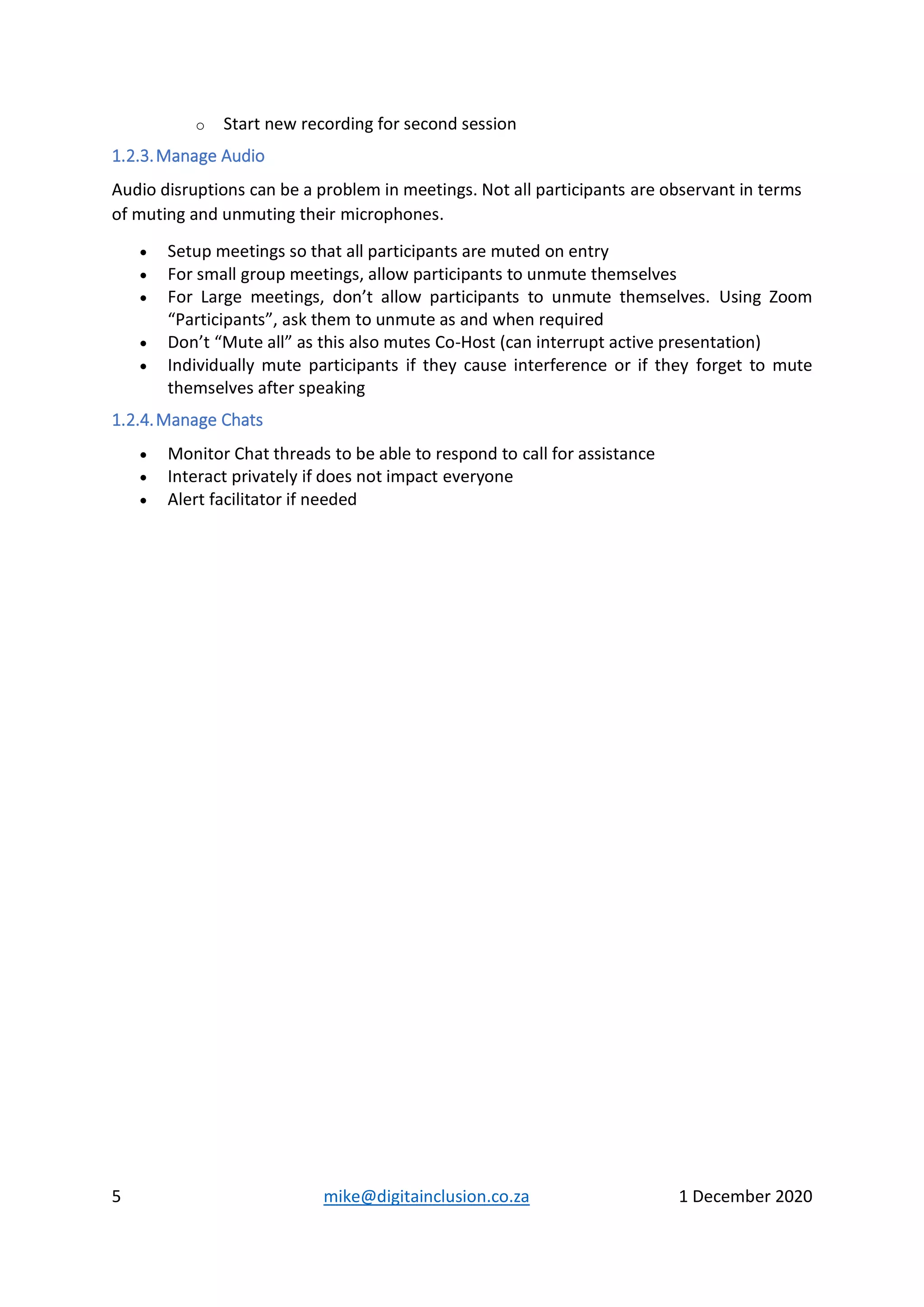 Managing zoom interactive online sessions