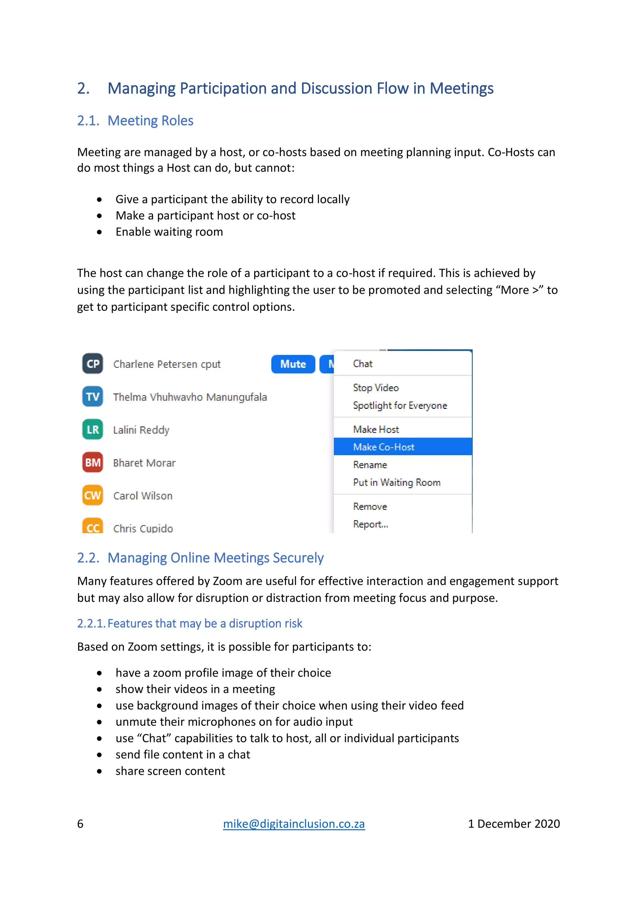 Managing zoom interactive online sessions